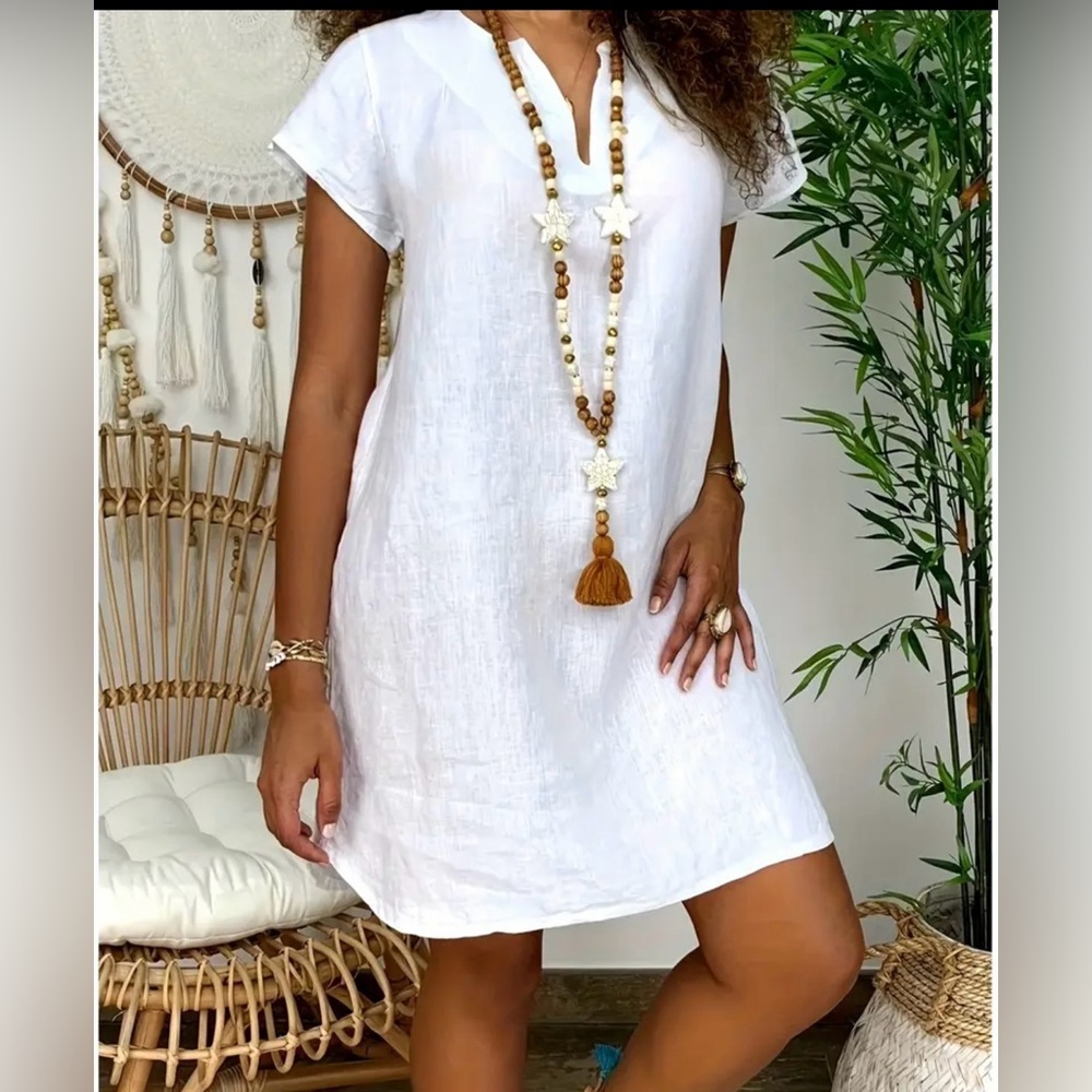 NWT
Women's Casual V-Neck Dress 
Solid Color White Sz XXL Super cute